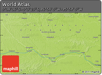 Physical Map of the Area around 0° 21' 0" S, 76° 25' 30" W