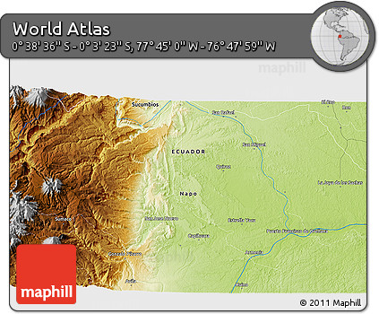 Physical 3D Map of the Area around 0° 21' 0" S, 77° 16' 30" W