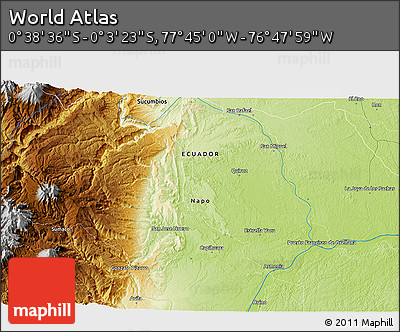 Physical 3D Map of the Area around 0° 21' 0" S, 77° 16' 30" W