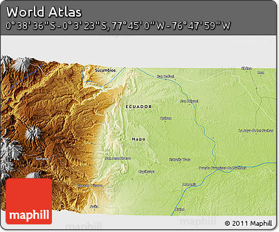 Physical 3D Map of the Area around 0° 21' 0" S, 77° 16' 30" W
