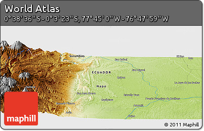 Physical Panoramic Map of the Area around 0° 21' 0" S, 77° 16' 30" W