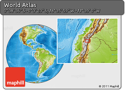 Physical Location Map of the Area around 0° 21' 0" S, 78° 7' 30" W