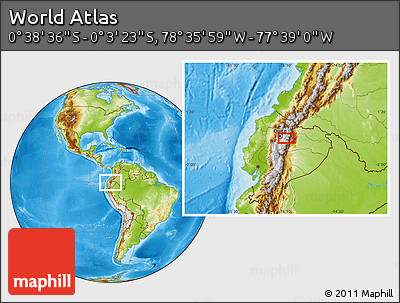 Physical Location Map of the Area around 0° 21' 0" S, 78° 7' 30" W