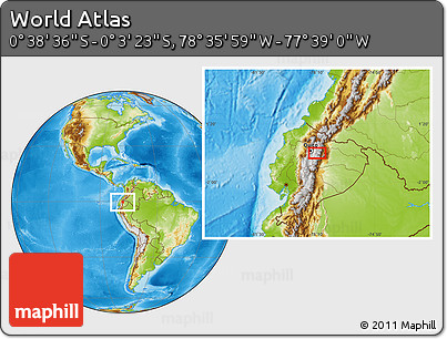 Physical Location Map of the Area around 0° 21' 0" S, 78° 7' 30" W