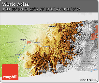 Physical 3D Map of the Area around 0° 21' 0" S, 78° 58' 29" W