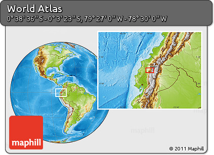 Physical Location Map of the Area around 0° 21' 0" S, 78° 58' 29" W