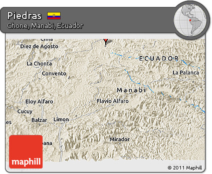 Shaded Relief Panoramic Map of Piedras