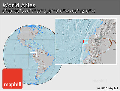 Gray Location Map of the Area around 0° 21' 0" S, 80° 40' 30" W, hill shading