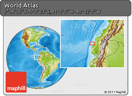 Physical Location Map of the Area around 0° 21' 0" S, 80° 40' 30" W