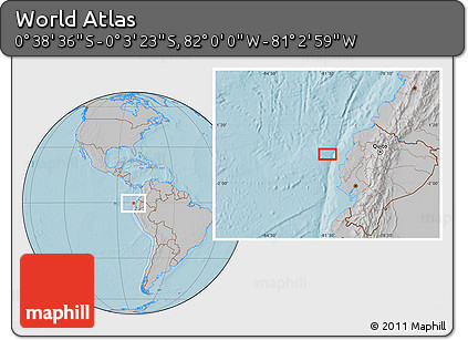 Gray Location Map of the Area around 0° 21' 0" S, 81° 31' 30" W, hill shading