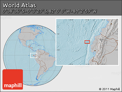 Gray Location Map of the Area around 0° 21' 0" S, 81° 31' 30" W, hill shading