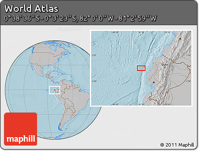 Gray Location Map of the Area around 0° 21' 0" S, 81° 31' 30" W, hill shading