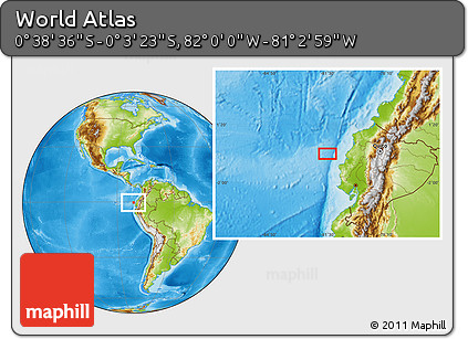 Physical Location Map of the Area around 0° 21' 0" S, 81° 31' 30" W