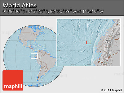 Gray Location Map of the Area around 0° 21' 0" S, 82° 22' 30" W, hill shading