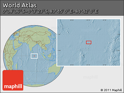 Savanna Style Location Map of the Area around 0° 21' 0" S, 84° 13' 29" E, hill shading