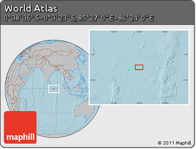 Gray Location Map of the Area around 0° 21' 0" S, 85° 55' 30" E, hill shading