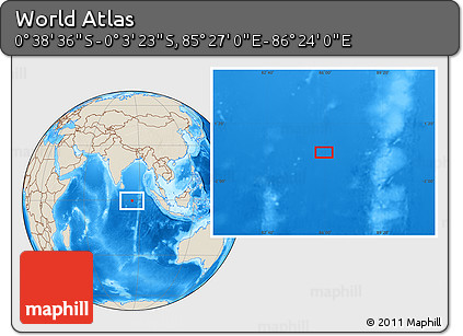 Shaded Relief Location Map of the Area around 0° 21' 0" S, 85° 55' 30" E