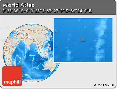 Shaded Relief Location Map of the Area around 0° 21' 0" S, 85° 55' 30" E