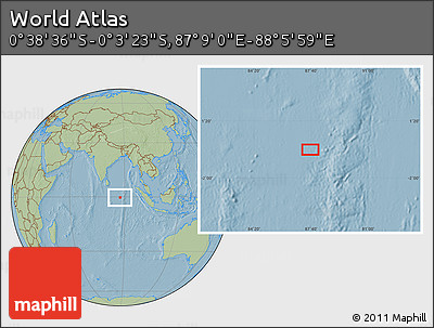 Savanna Style Location Map of the Area around 0° 21' 0" S, 87° 37' 30" E, hill shading