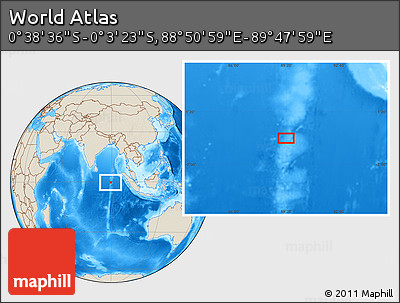 Shaded Relief Location Map of the Area around 0° 21' 0" S, 89° 19' 29" E