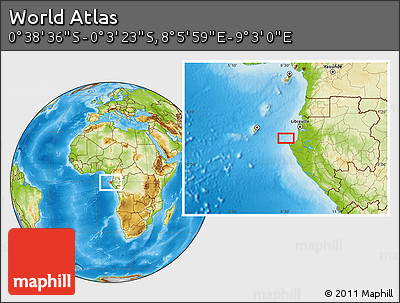 Physical Location Map of the Area around 0° 21' 0" S, 8° 34' 29" E