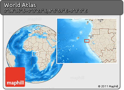 Shaded Relief Location Map of the Area around 0° 21' 0" S, 8° 34' 29" E