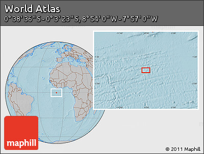 Gray Location Map of the Area around 0° 21' 0" S, 8° 25' 30" W, hill shading