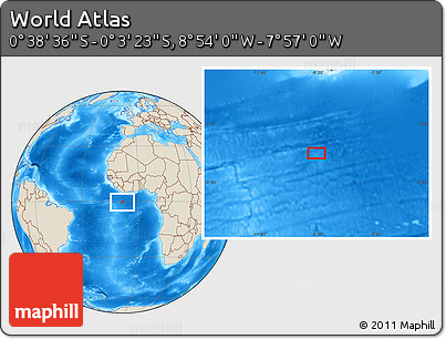 Shaded Relief Location Map of the Area around 0° 21' 0" S, 8° 25' 30" W