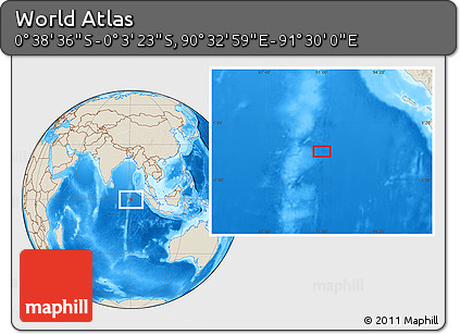 Shaded Relief Location Map of the Area around 0° 21' 0" S, 91° 1' 30" E