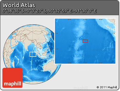 Shaded Relief Location Map of the Area around 0° 21' 0" S, 91° 1' 30" E