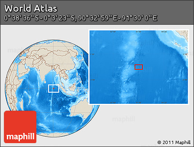 Shaded Relief Location Map of the Area around 0° 21' 0" S, 91° 1' 30" E