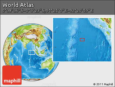 Physical Location Map of the Area around 0° 21' 0" S, 91° 52' 30" E