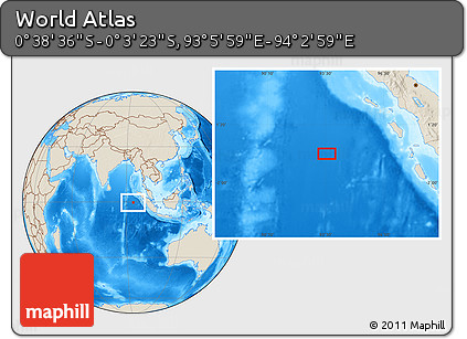 Shaded Relief Location Map of the Area around 0° 21' 0" S, 93° 34' 29" E