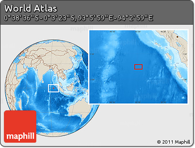 Shaded Relief Location Map of the Area around 0° 21' 0" S, 93° 34' 29" E