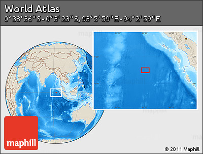 Shaded Relief Location Map of the Area around 0° 21' 0" S, 93° 34' 29" E