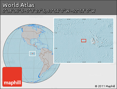 Gray Location Map of the Area around 0° 21' 0" S, 93° 25' 30" W, hill shading