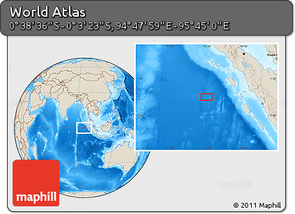 Shaded Relief Location Map of the Area around 0° 21' 0" S, 95° 16' 30" E