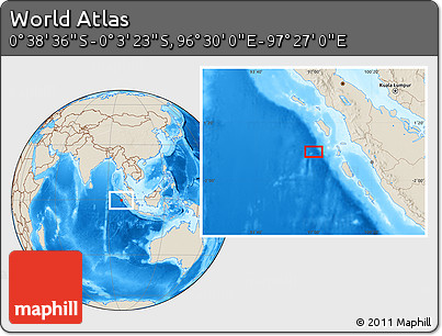 Shaded Relief Location Map of the Area around 0° 21' 0" S, 96° 58' 29" E