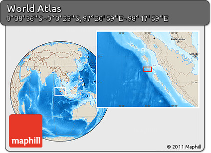 Shaded Relief Location Map of the Area around 0° 21' 0" S, 97° 49' 29" E