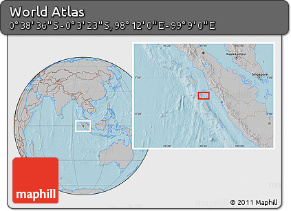 Gray Location Map of the Area around 0° 21' 0" S, 98° 40' 30" E, hill shading