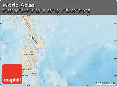 Shaded Relief Map of the Area around 0° 21' 0" S, 98° 40' 30" E