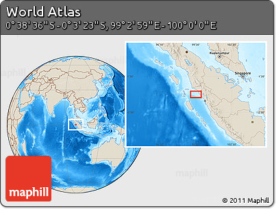 Shaded Relief Location Map of the Area around 0° 21' 0" S, 99° 31' 30" E
