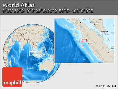 Shaded Relief Location Map of the Area around 0° 21' 0" S, 99° 31' 30" E