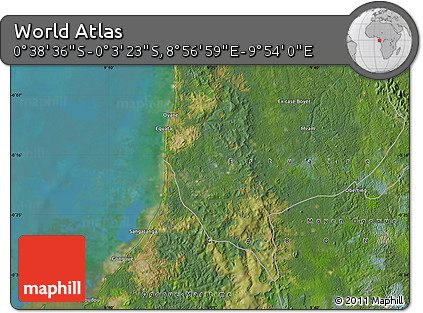 Satellite Map of the Area around 0° 21' 0" S, 9° 25' 30" E