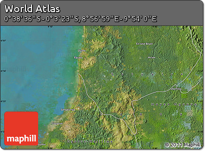 Satellite Map of the Area around 0° 21' 0" S, 9° 25' 30" E