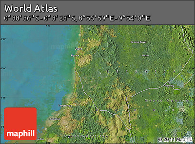 Satellite Map of the Area around 0° 21' 0" S, 9° 25' 30" E