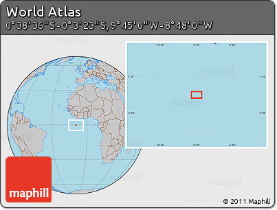 Gray Location Map of the Area around 0° 21' 0" S, 9° 16' 30" W