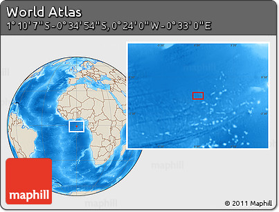 Shaded Relief Location Map of the Area around 0° 52' 31" S, 0° 4' 30" E