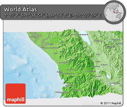 Political 3D Map of the Area around 0° 52' 31" S, 100° 22' 30" E