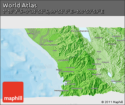 Political 3D Map of the Area around 0° 52' 31" S, 100° 22' 30" E